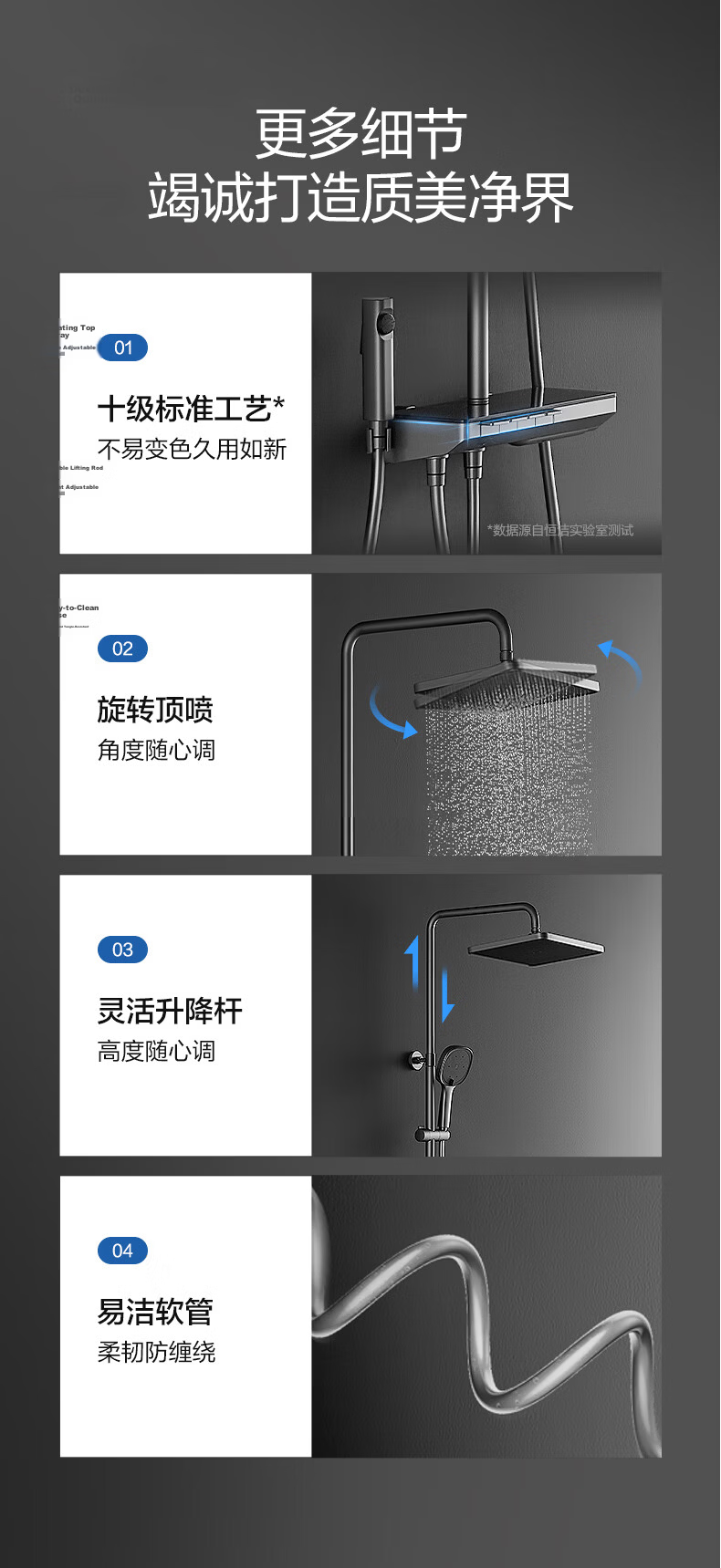 HEGII Shower Set Y55 Descaling Self-Cleaning Smart Thermostatic Digital Display Shower Set HMF938-333D-WM 15