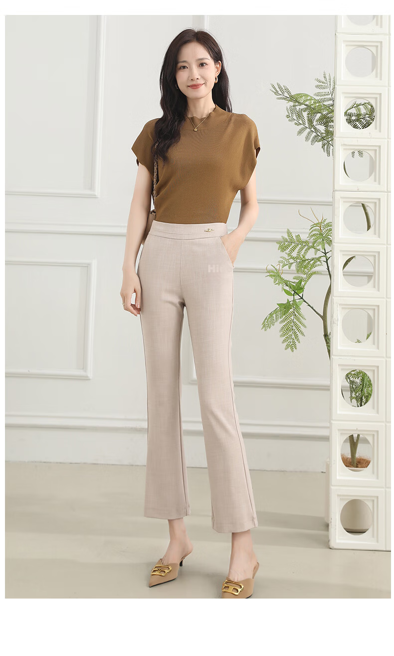 BOPRUIEY Women's Lightweight Nine-Point Flared Pants Summer Breathable High-Waist Draped Mid-Age Mom Flare Trousers 16