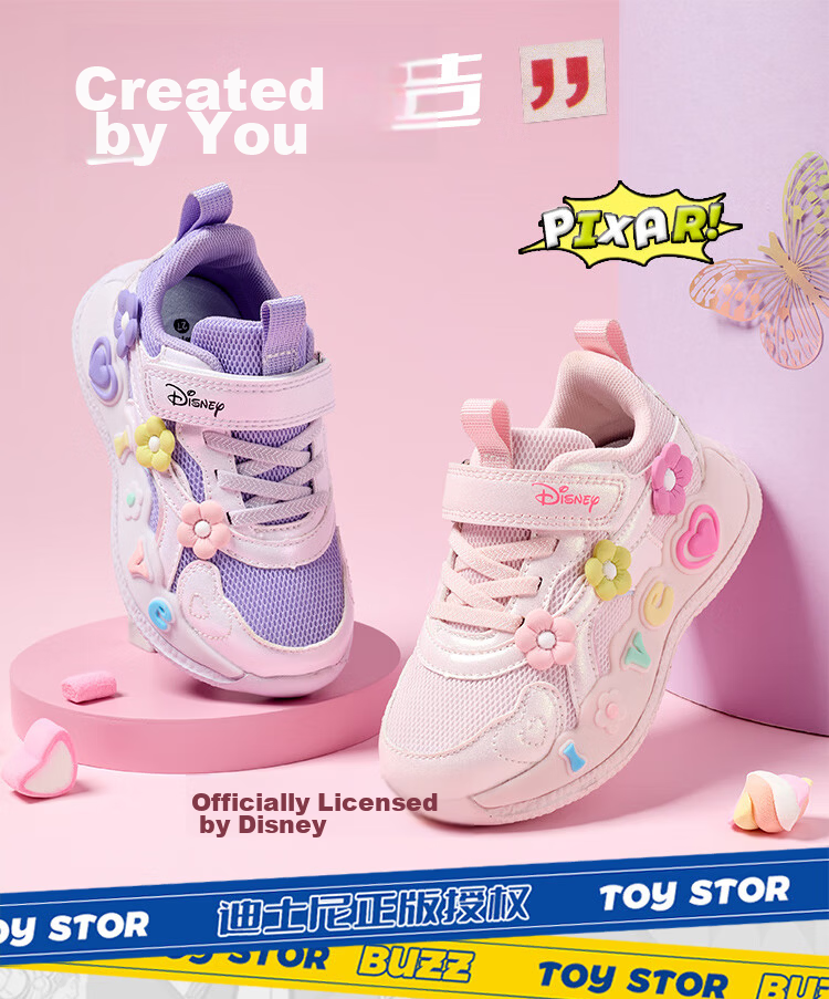 Disney Girls' Sports Shoes Children's Outdoor Comfortable Running Shoes Trendy Casual Sneakers Light Pink Size 27 11