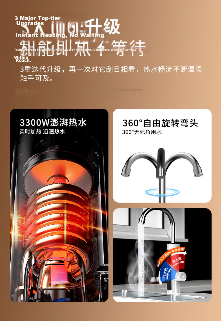 CHIGO Thermostatic Mechanical Arm Electric Faucet Hot and Cold Dual-use Smart Digital Display Instant Heating Kitchen Water Heater KBR-H5X with Leakage Protector 5