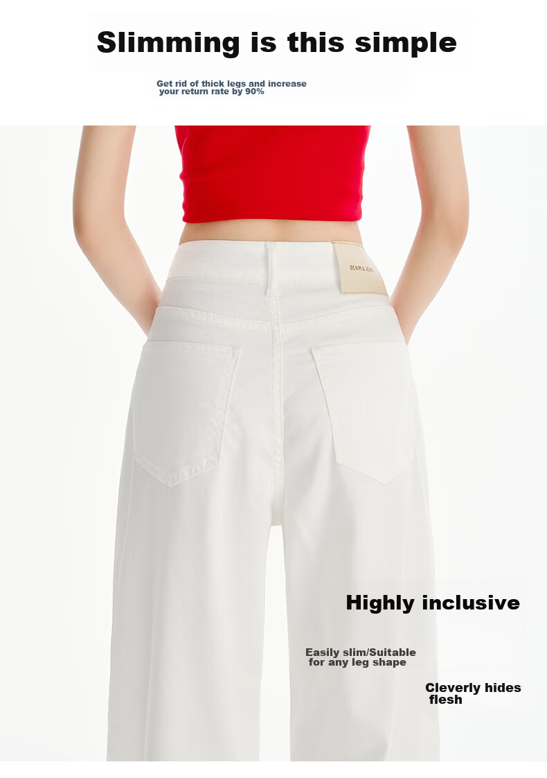 Jeanswest Women's Summer Thin Tencel Wide-Leg High-Waist Draped Ice Silk Straight-Leg Floor-Length White Tencel Pants 2XL 6