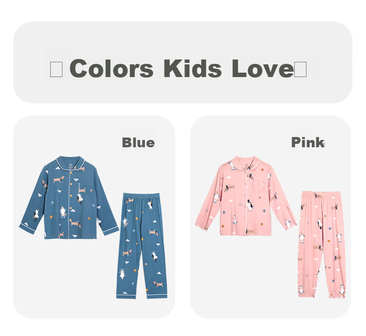 Hodohome Children's Pajamas Girls Cotton Spandex Loungewear Cartoon All-Over Print Long-Sleeve Cardigan Set 116 160 14