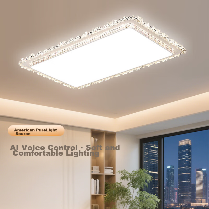 AUX American Pure Eye Protection AI Voice Smart Living Room Ceiling Light LED Main Light Luxury Crystal Modern Minimalist