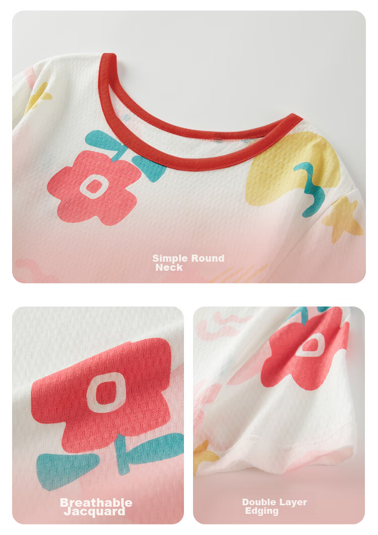 Hodo 【7A Antibacterial Pure Cotton】Girls Lightweight Breathable Mesh Nightdress Toddler Summer Cotton Short Sleeve Home Dress 11