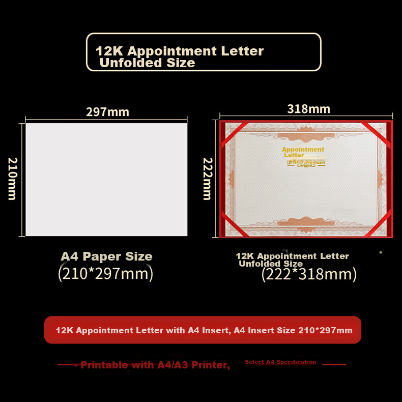 Gelite Embossed Gold Foil Appointment Certificate 1-Pack 12K/A4 with 2 Inner Sheets Employee Certificate Cover Glossy Medal Style Inner Pages 4