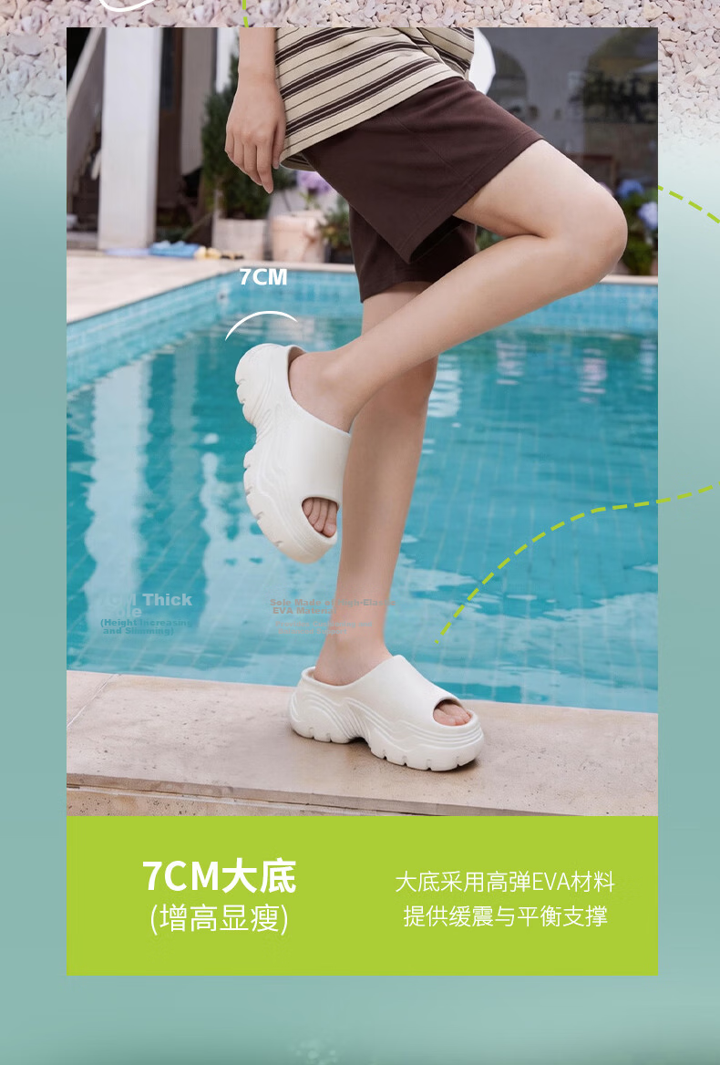 Seven-Color Thick-Soled Slippers Height Increasing Slimming Women's Outdoor Summer Indoor Non-Slip Silent EVA Sandals White Size 35-36 5