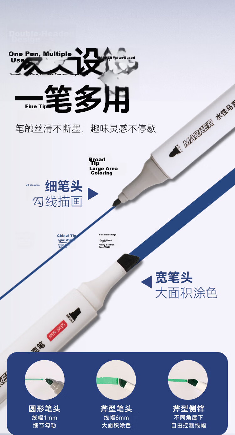JD Jingdong Premium Food-Grade Water-Based Markers 48 Colors Double-Ended Triangular Barrel Large Capacity Non-Toxic Washable Kids Student Watercolor Pens JD8016 4