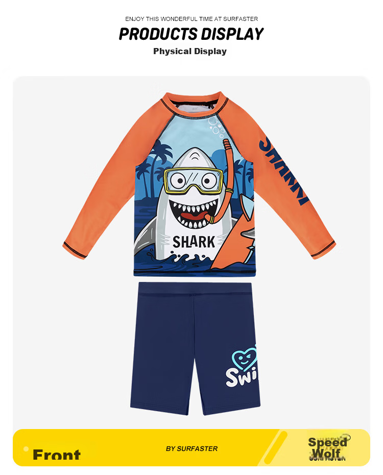 Sulang UPF50+ Sun Protection | 20% Spandex High-Elastic Long-Sleeve And Pants Set for Boys, Children's Swimwear, Shark Diving 120 6