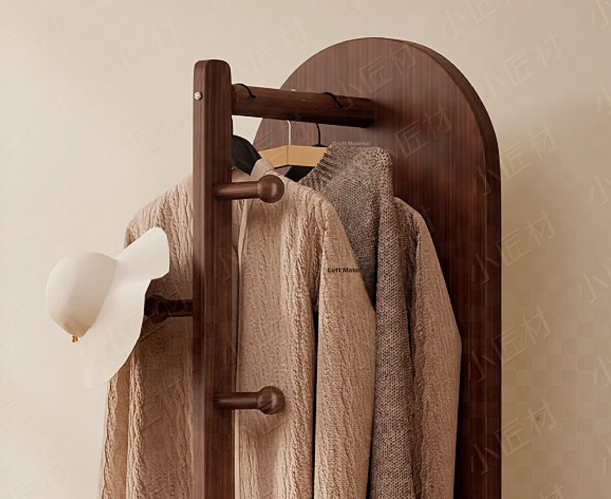 Xiaojiangcai Full-Length Rotating Dressing Mirror with Coat Rack, Movable Bedroom Wardrobe Mirror, 170cm Walnut 10