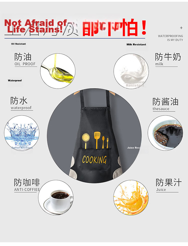Miaomei Waterproof Oil-Resistant Kitchen Apron, Stylish Korean-Style Adult Cooking and Work Bib Apron, Durable and Stain-Resistant Waist Apron 7