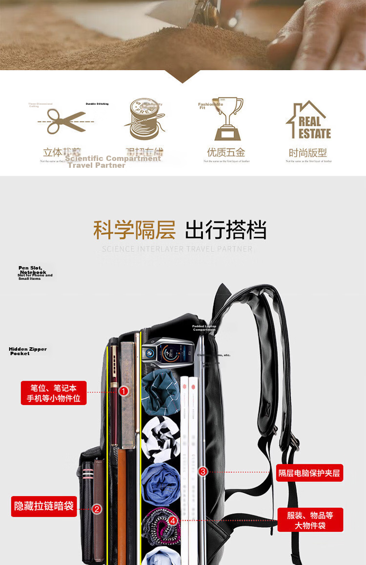 CARTELO Men's Backpack, Trendy Student Schoolbag, Large Capacity Travel Backpack, Laptop Bag, Gift 3