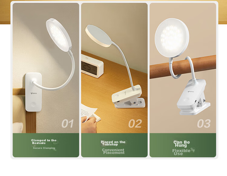BULL A-Grade Illumination ML-D005A Dual-Use Plug-In Stepless Dimming Dormitory Household Clip-On Desk Lamp, White, 4000K 18