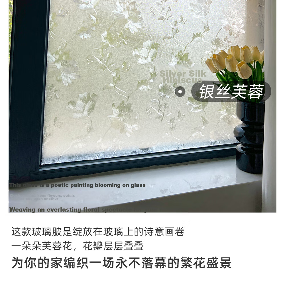 Xiruo Vintage Glass Sticker, Anti-Exposure, Translucent But Opaque, Bathroom Frosted Glass Film, Binglingge 0.45*2m 4