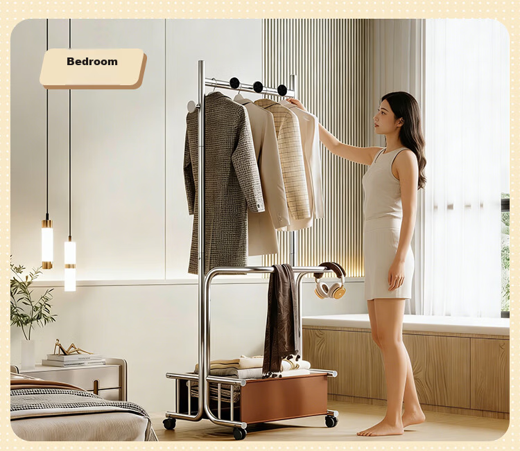 Yicai Nianhua 100CM Floor Standing Clothes Rack Bedroom Living Room Dormitory Coat Rack Storage Rack Simple Home Hat Rack Drying Rack 26