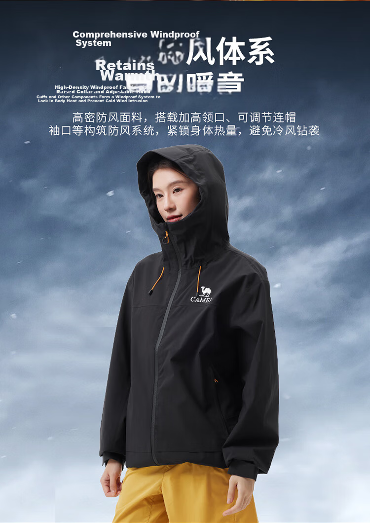 CAMEL Outdoor Waterproof Hooded Loose Three-Protection Casual Jacket Short Coat 3XL 7