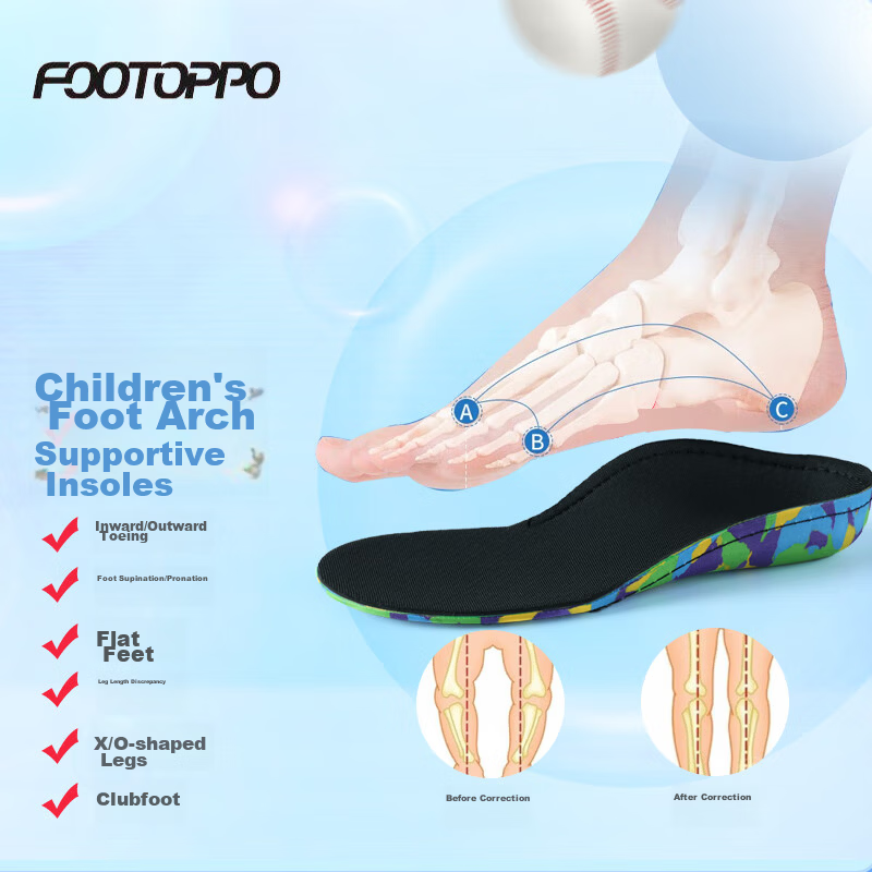 FOOTOPPO Kids Flat Foot Insoles XO Leg Bowlegged Flatfoot Arch Support Pads