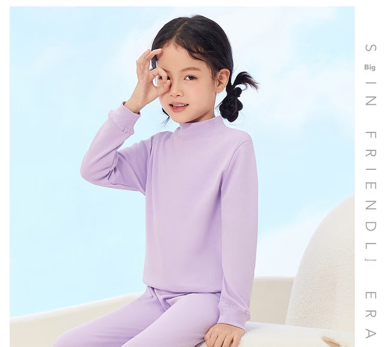 THREEGUN Kids Class A Soft Cotton Boys and Girls Half Turtleneck Long Sleeve Underwear Set Light Pink 120 28