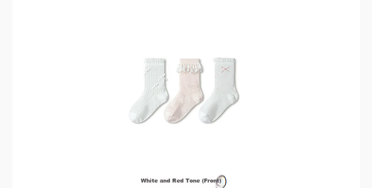 Balabala Kids Summer Mesh Socks Breathable Thin Girls Short Socks Sweet Bow Cotton Stretch 3 Pairs Set 14