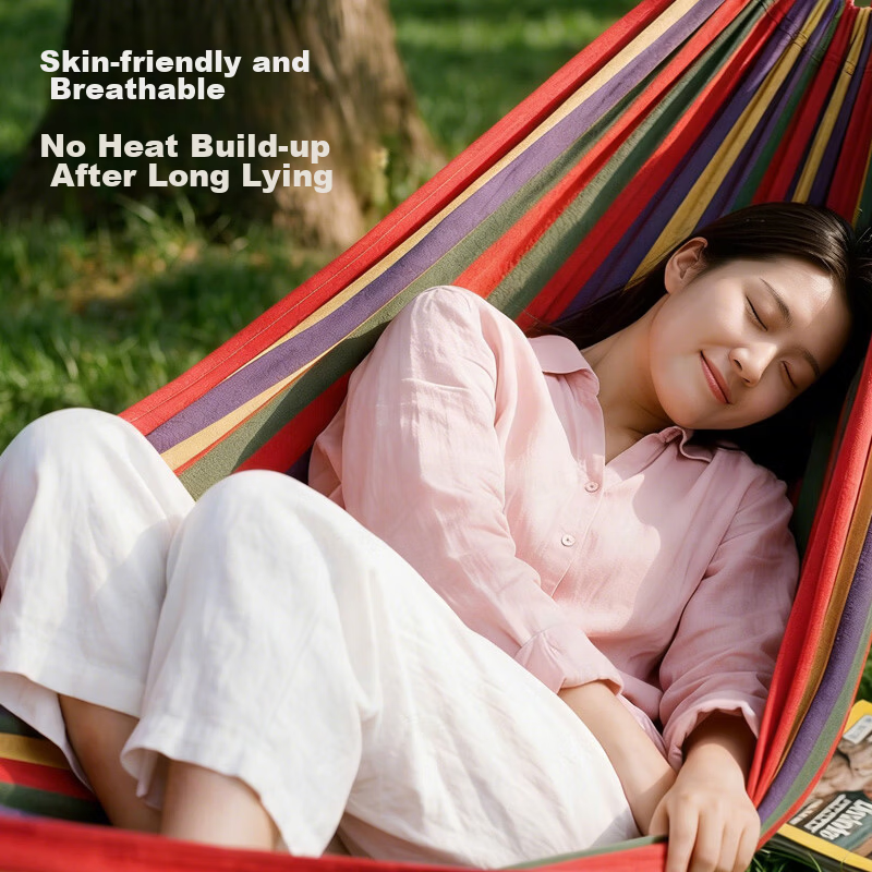 Beyond Wilderness Outdoor Hanging Hammock Double Canvas Curved Wood Anti-Tip Swing Adult Green Wild Twin 1