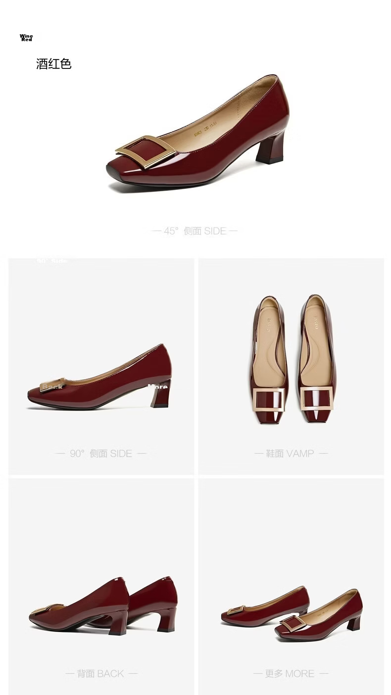 BASTO 26 Spring Simple Metal Buckle Commuter Block Heel Square Toe Women's Flats K5803AQ6 Light Pink Size 39 20