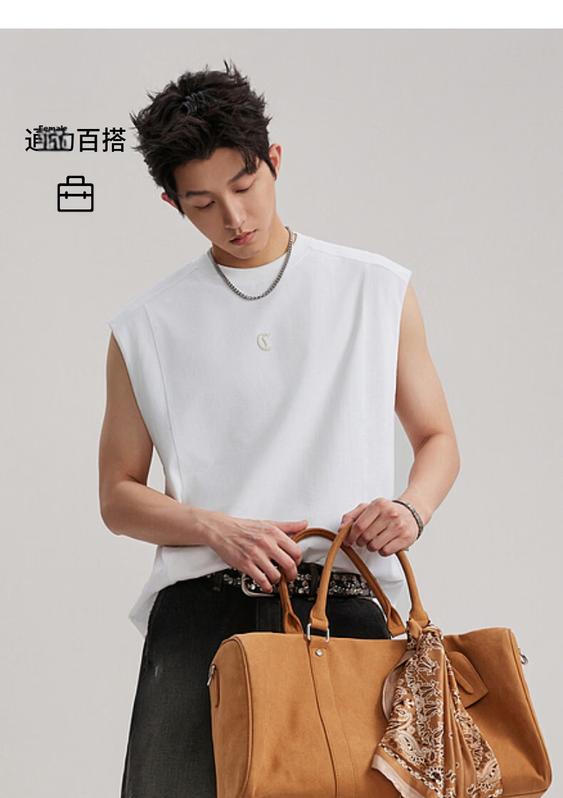 CABBEEN 280G Heavyweight Plain Cotton Men's Vest Soft Breathable Commuter Loose Drop Shoulder Versatile 2026 Season 16