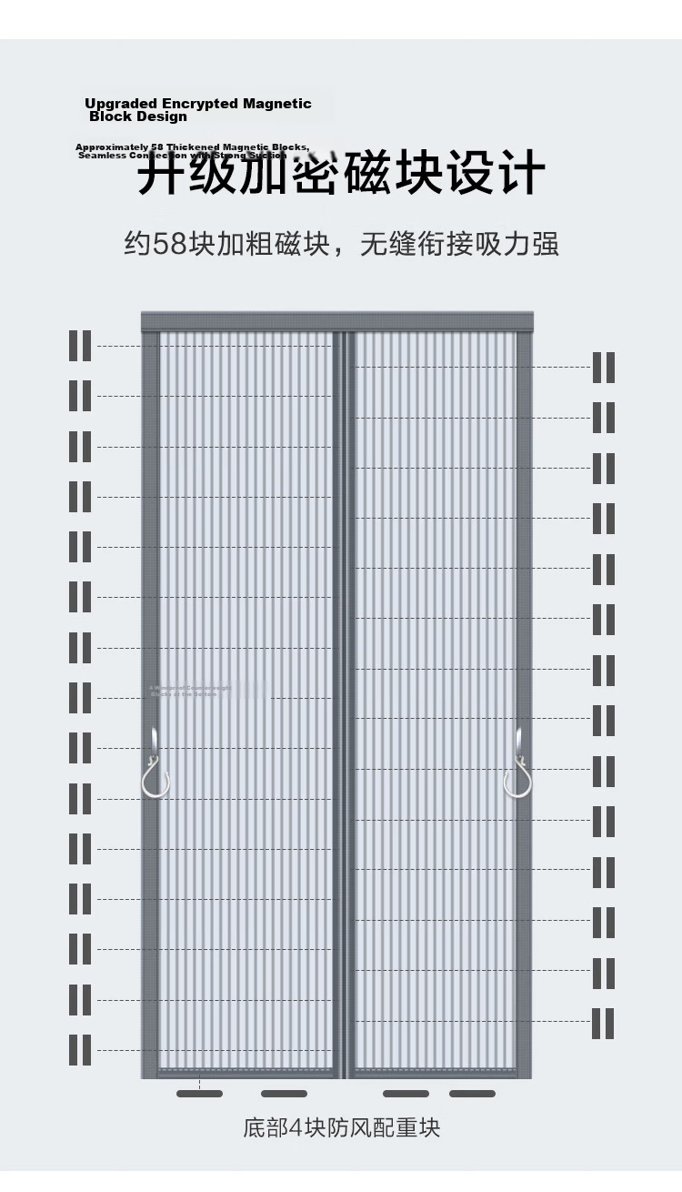 JD Original Magnetic Mesh Mosquito Door Curtain, No Drilling Required, Bedroom Screen with Full Magnetic Panels, Gray, 90*200cm 6