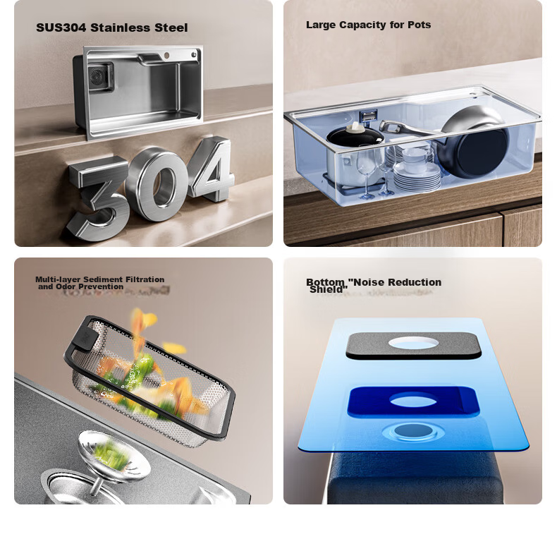 JOMOO Stainless Steel Brushed Large Capacity Kitchen Sink Single Basin Faucet Set 68*45 02390 5