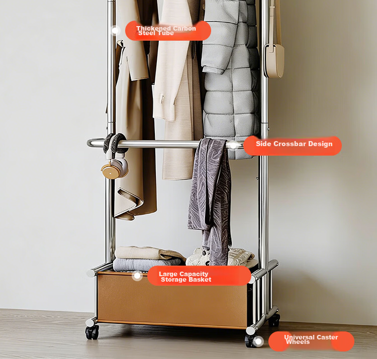 Yicai Nianhua 100CM Floor Standing Clothes Rack Bedroom Living Room Dormitory Coat Rack Storage Rack Simple Home Hat Rack Drying Rack 8