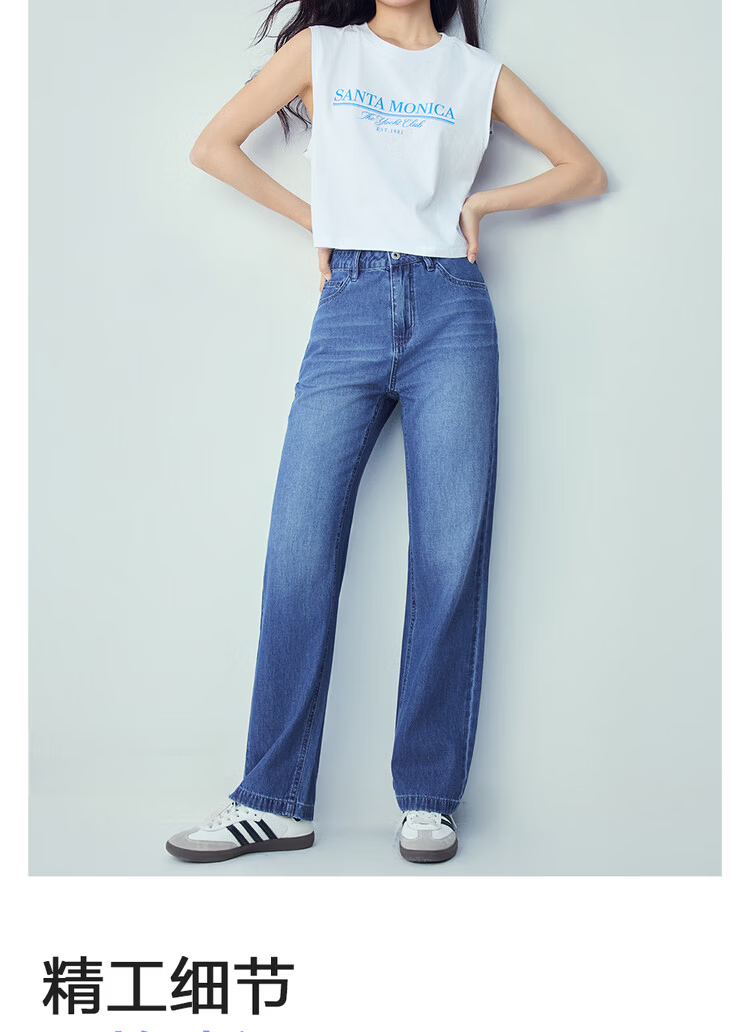 Giordano Women's Summer New Pure Cotton Washed Cat Whisker Thin High Waist Straight Leg Jeans 05416332 7
