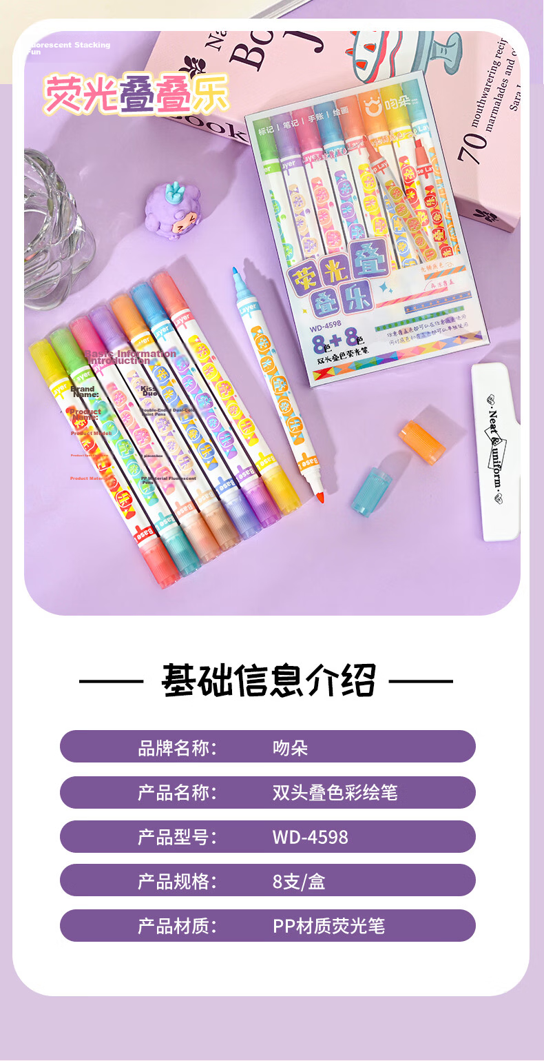 WenDuo 12-Color Highlighters, Dual-Tip Markers, Colorful Pens for Emphasizing Key Points, Essential Stationery for Primary And Middle School Students, Back-To Supplies, Layered Colors, 6-Pack WD-1276 11