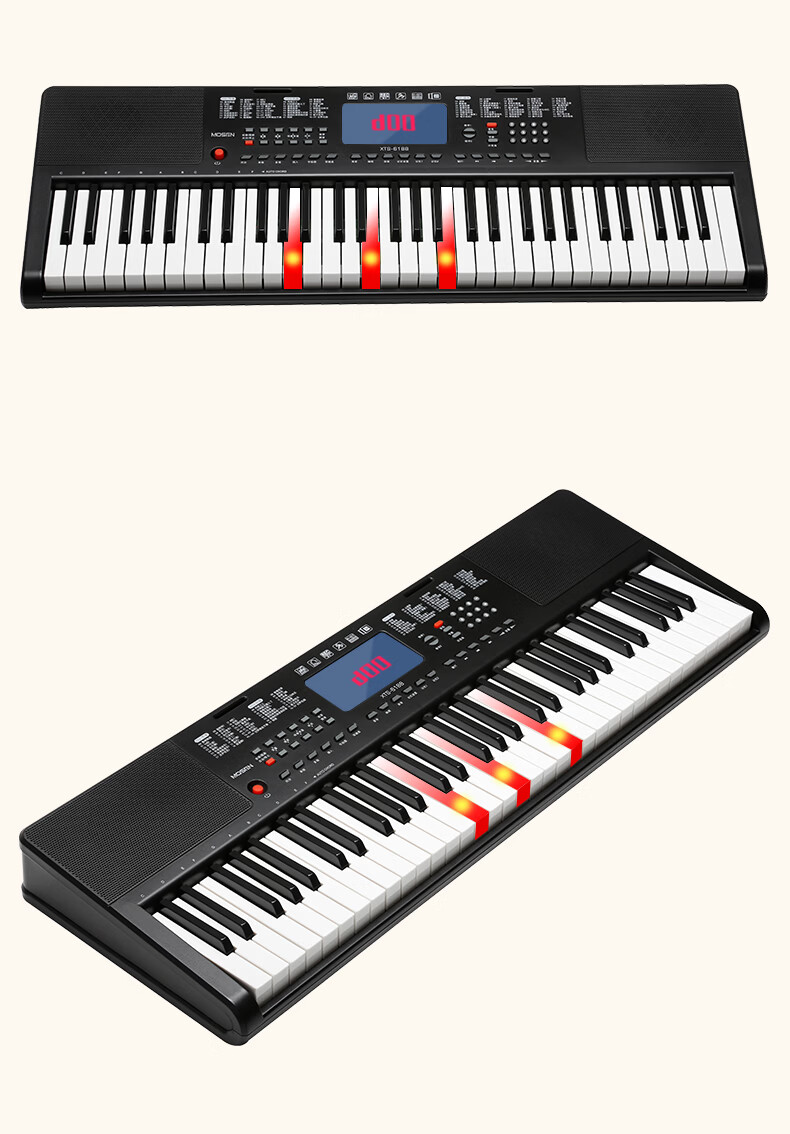 MOSEN XTS-365 Electronic Keyboard 61-Key Light-Up Follow-Along Professional Children's Teaching Multifunctional Performance Piano with Z-Stand 18