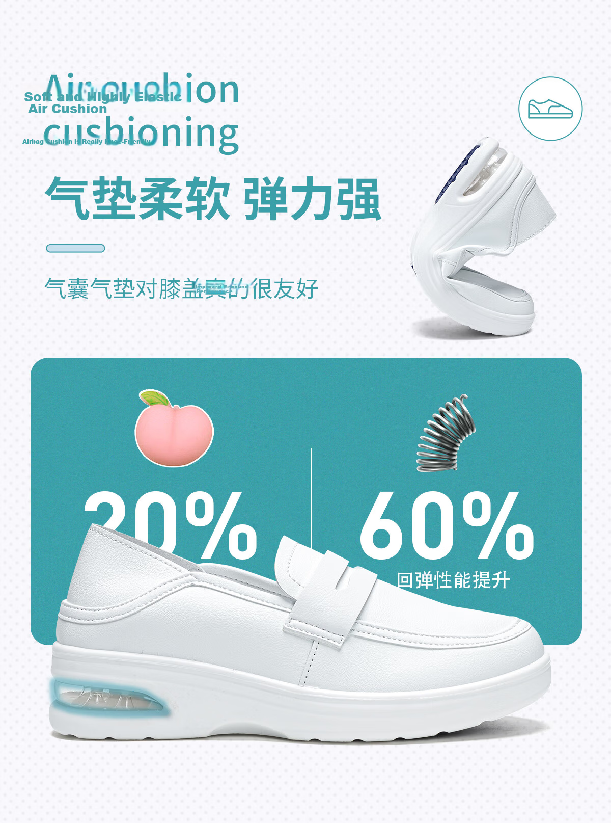 Huili Women's Shoes, Spring And Summer Soft-Soled Breathable Nurse Shoes, Comfortable Casual Slip-On Non-Slip White Sneakers for Women, White, Size 38 11