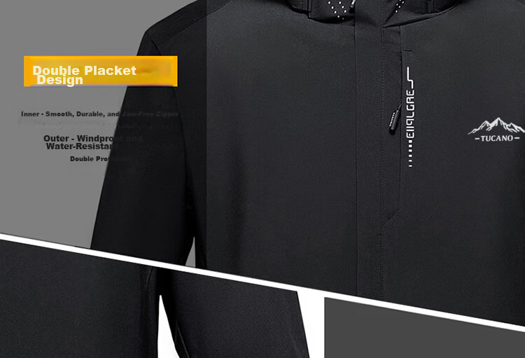 TUCANO Windproof And Waterproof Detachable Hooded Jacket for Men, Outdoor Hiking Sports Coat, Black, Size M 9