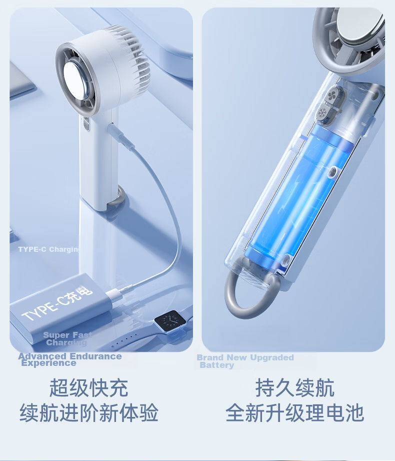 Jinzhi Handheld Ice Cooling Fan Semiconductor Cooling Rechargeable Silent Button Control ABS Material Gift Box Office Dorm Outdoor Camping White 25