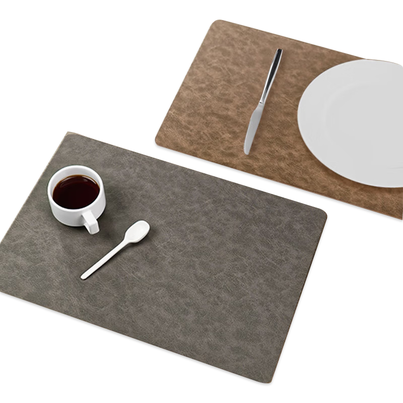 Fuju Luxury Double-Sided Leather Dining Placemat Set, Waterproof, Oil-Resistant, Heat-Insulating Table Mats, 2 Pieces Gray + Coffee