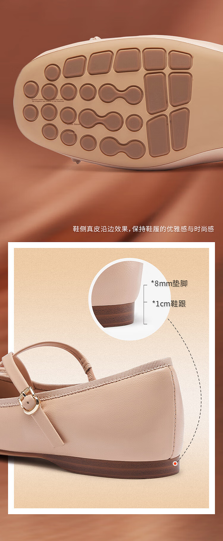 Le Saunda Cloud Ballet Flats, 2025 New Mary Jane Sheepskin Flat Shoes for Women 09901, Peach Pink BEK, Size 35 10