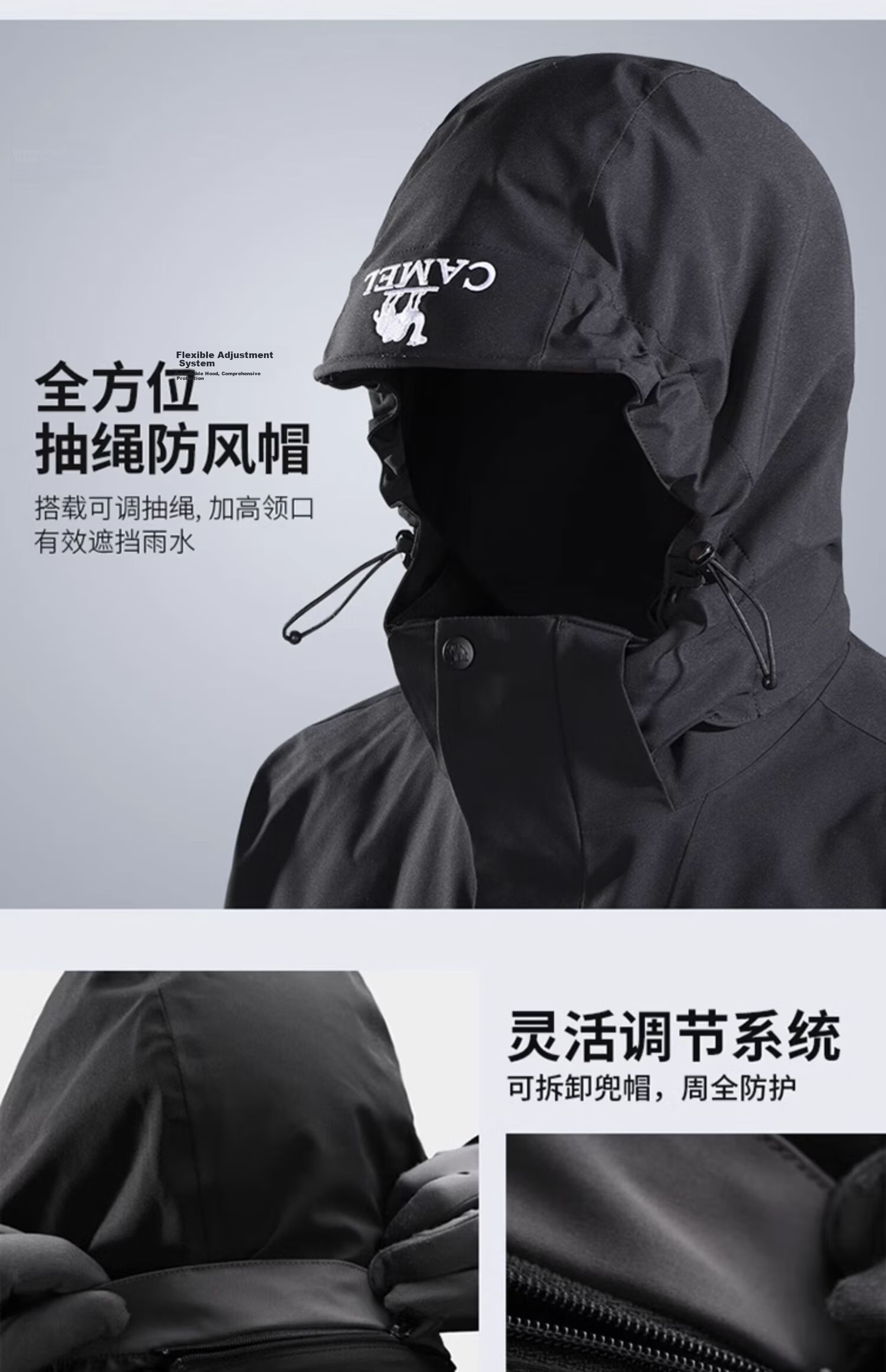 CAMEL Women's 3-in-1 Black Softshell Jacket Men's Outdoor Waterproof Windproof Rainproof Hiking Mountaineering Coat 29
