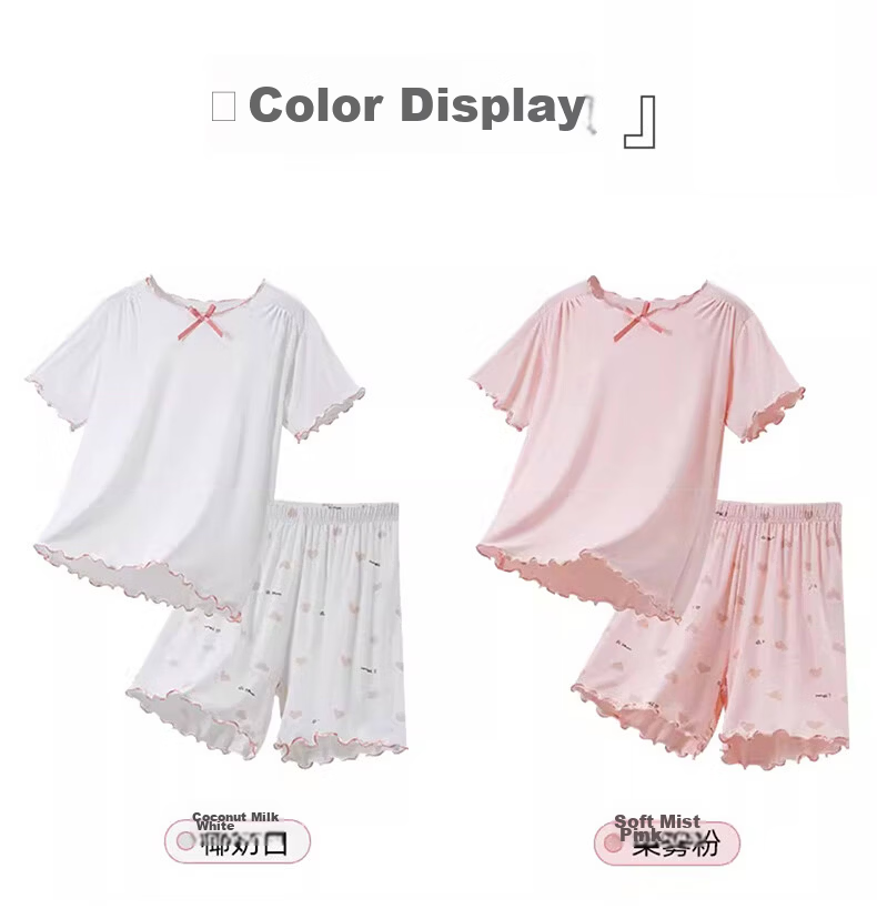 LangSha Summer Modal Girls' Pajamas, Girls' Air Conditioning Wear, Baby Home Wear, Lotus Leaf Set 15