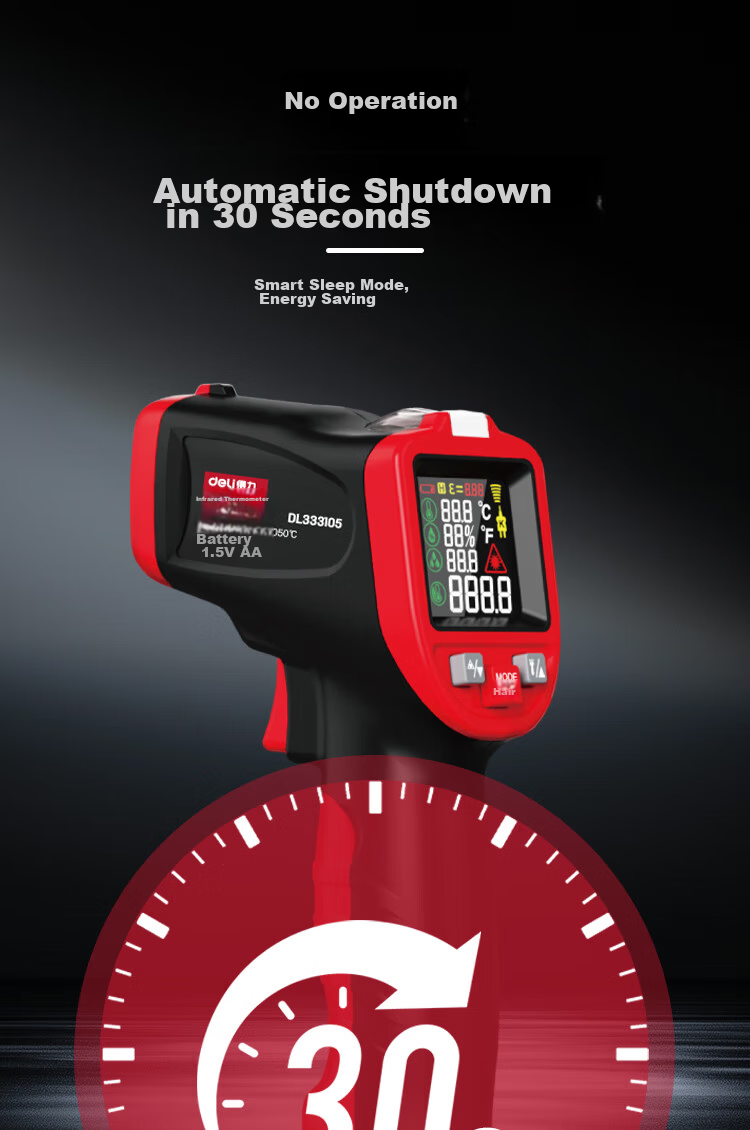 Deli Industrial Infrared Thermometer Temperature Gun High-Precision Oil Thermometer Kitchen Baking Water and Oil Temperature Gun 15