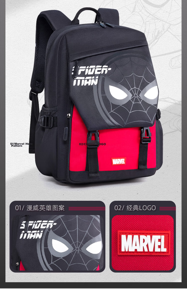 Disney Backpack for Middle And High School Students in Grades 4-6, Ultra-Lightweight, Reduced Burden, 28L Large Capacity, Boys' Student Backpack, Iron Man Design, Black Color 4