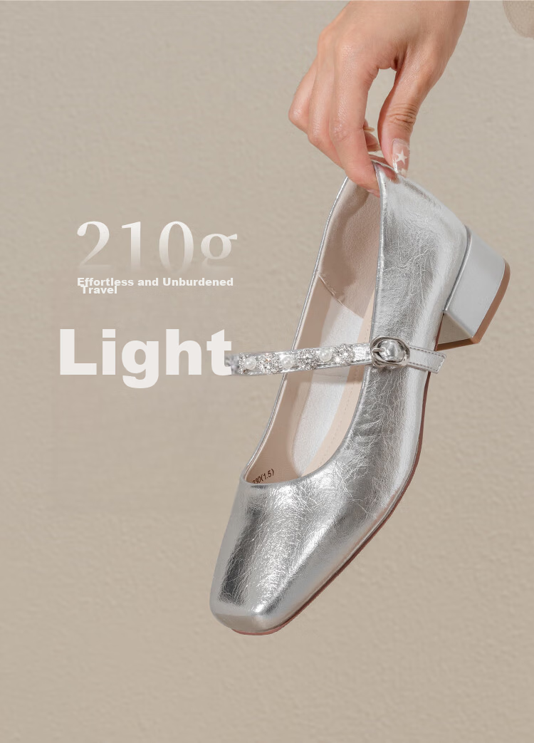 Zhuoshini French Mary Jane Shoes for Women 2026 New Summer Square Toe Low-Cut Leather Chunky Heel Single Shoes with Skirt Champagne Gold Size 35 11