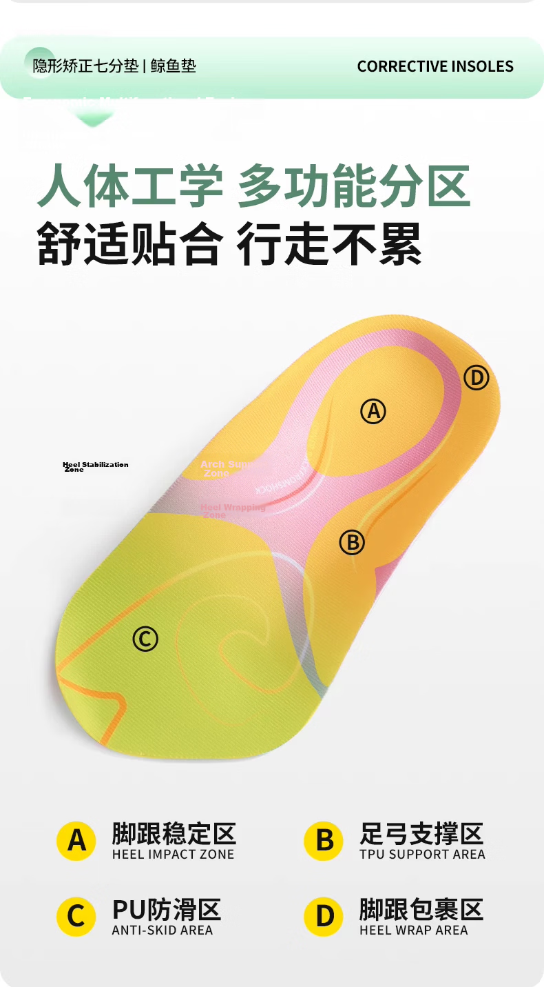 Dog Brother Whale Arch Support 3/4 Length Insoles Flat Foot Correction Men's Half Insoles Size 43-44 Pair 8