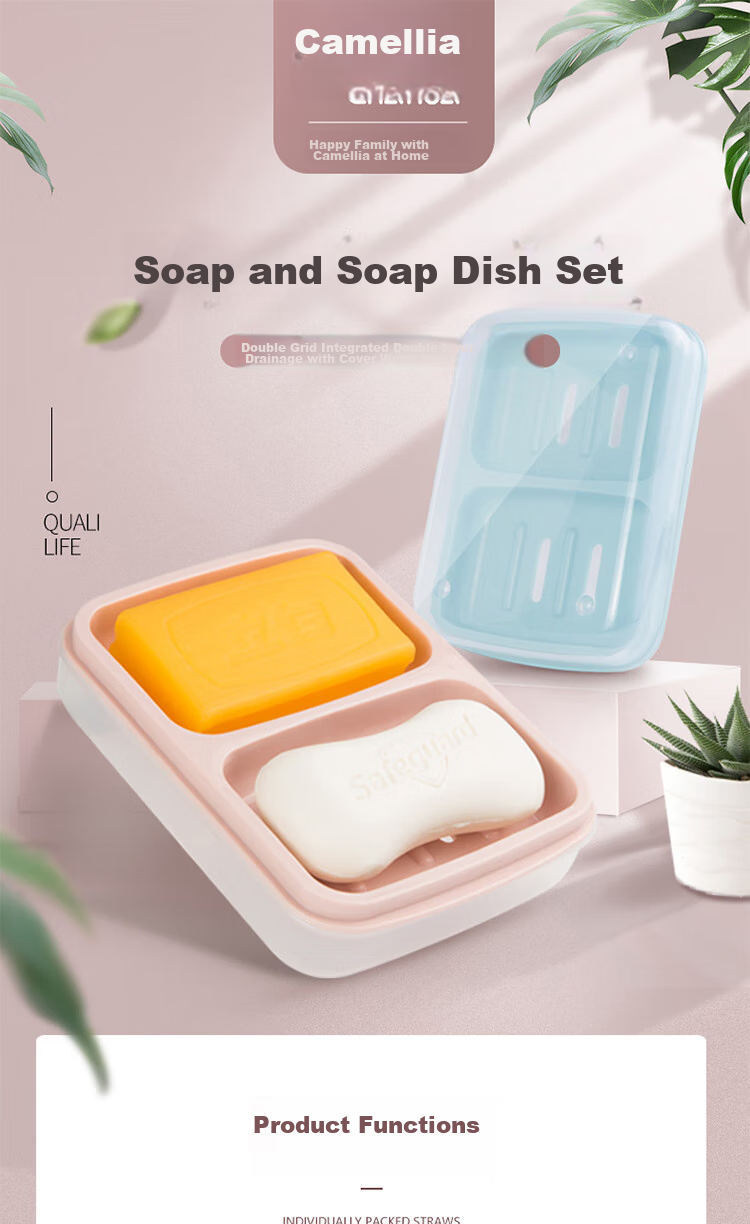 CHAHUA Soap Dish, Soap Holder, Double-Layer Draining Soap Box, Double-Grid Soap Rack 1