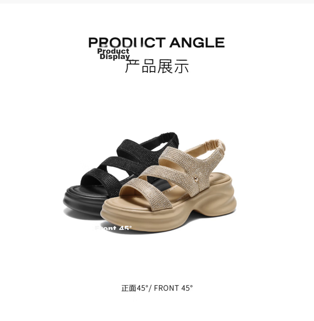 Belle Galaxy Glitter Sandals Women Summer 2026 New Thick Sole Height Increasing Casual Sandals JD038BL6 Black Size 35 4