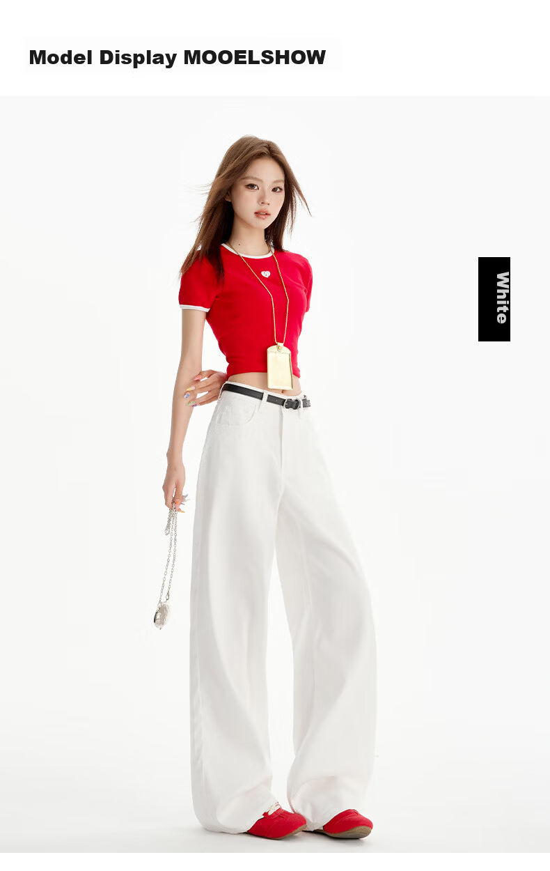 Jeanswest Women's Summer Thin Tencel Wide-Leg High-Waist Draped Ice Silk Straight-Leg Floor-Length White Tencel Pants 2XL 8