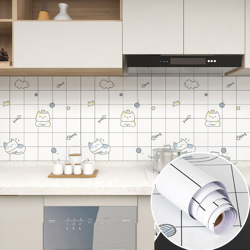 Quatrefoil Kitchen Sticker, Oil-Proof And Waterproof, Self-Adhesive, Stove Cabinet Decal, 60*300cm, Cat Dream Fish Patter