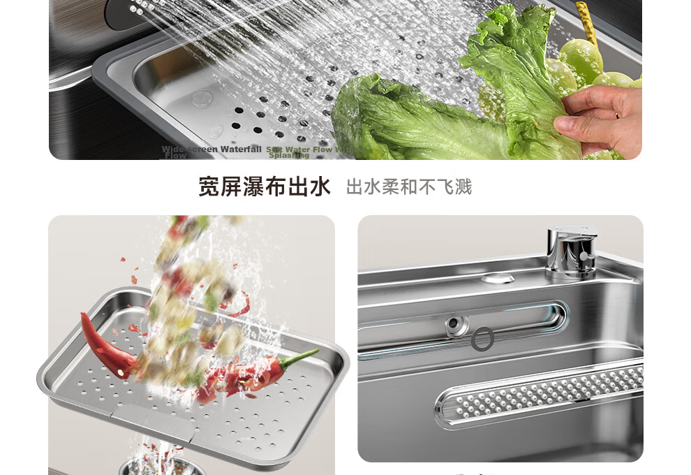 ARROW 0 Coating Treasure Basin Pro Kitchen Sink 304 Stainless Steel Vegetable Washing Basin Waterfall Large Single Bowl Top-Mount and Under-Mount Sink 9