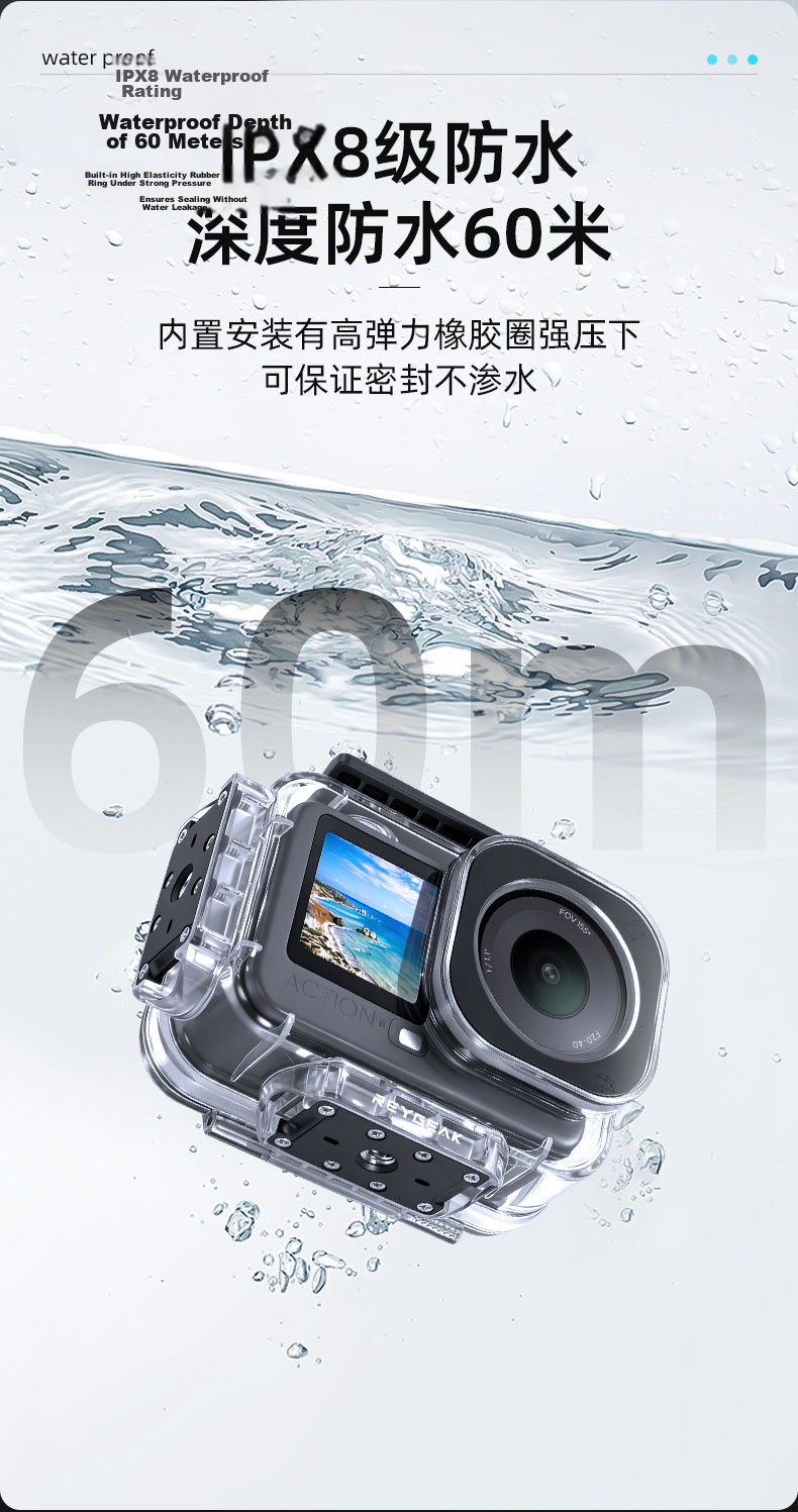 REYGEAK Waterproof Case for DJI Action 6 Magnetic 60m Underwater Diving High Transparency Anti-Fog Protective Cover 3