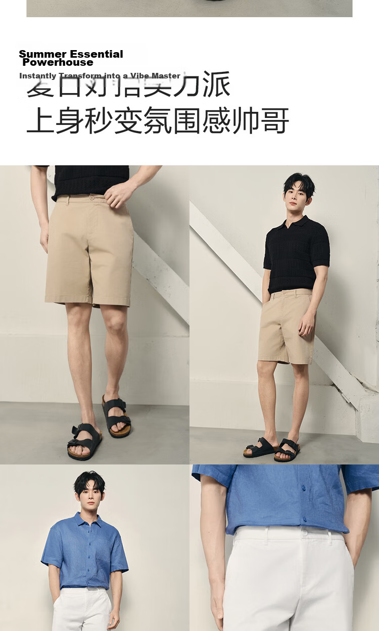 Giordano Men's 2026 Summer Elastic Cotton Mid-Low Waist Casual Shorts Korean Style 01106596 9