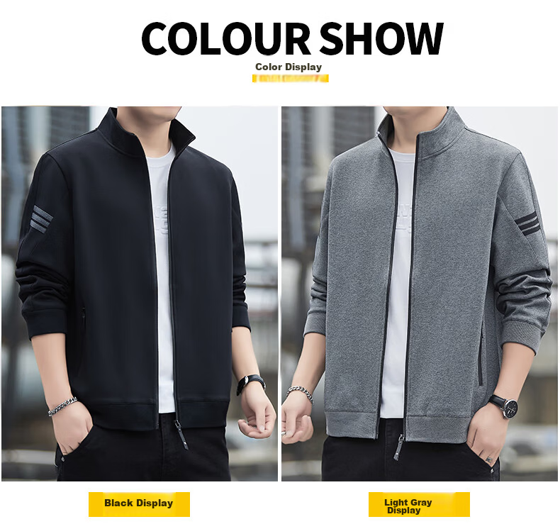 Romon Men's Jacket Spring Business Casual Simple Stand Collar Warm Sweatshirt Executive Outerwear Men's Q06 Black XL 10